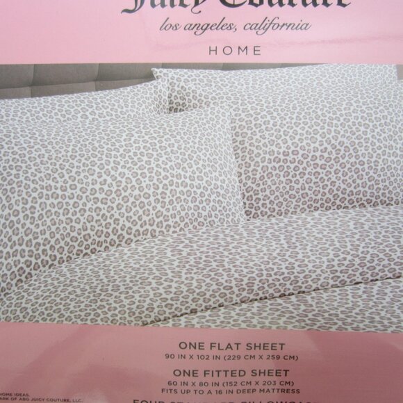 Juicy Couture Queen Sheet Set Animal Print Grey White - Picture 4 of 5